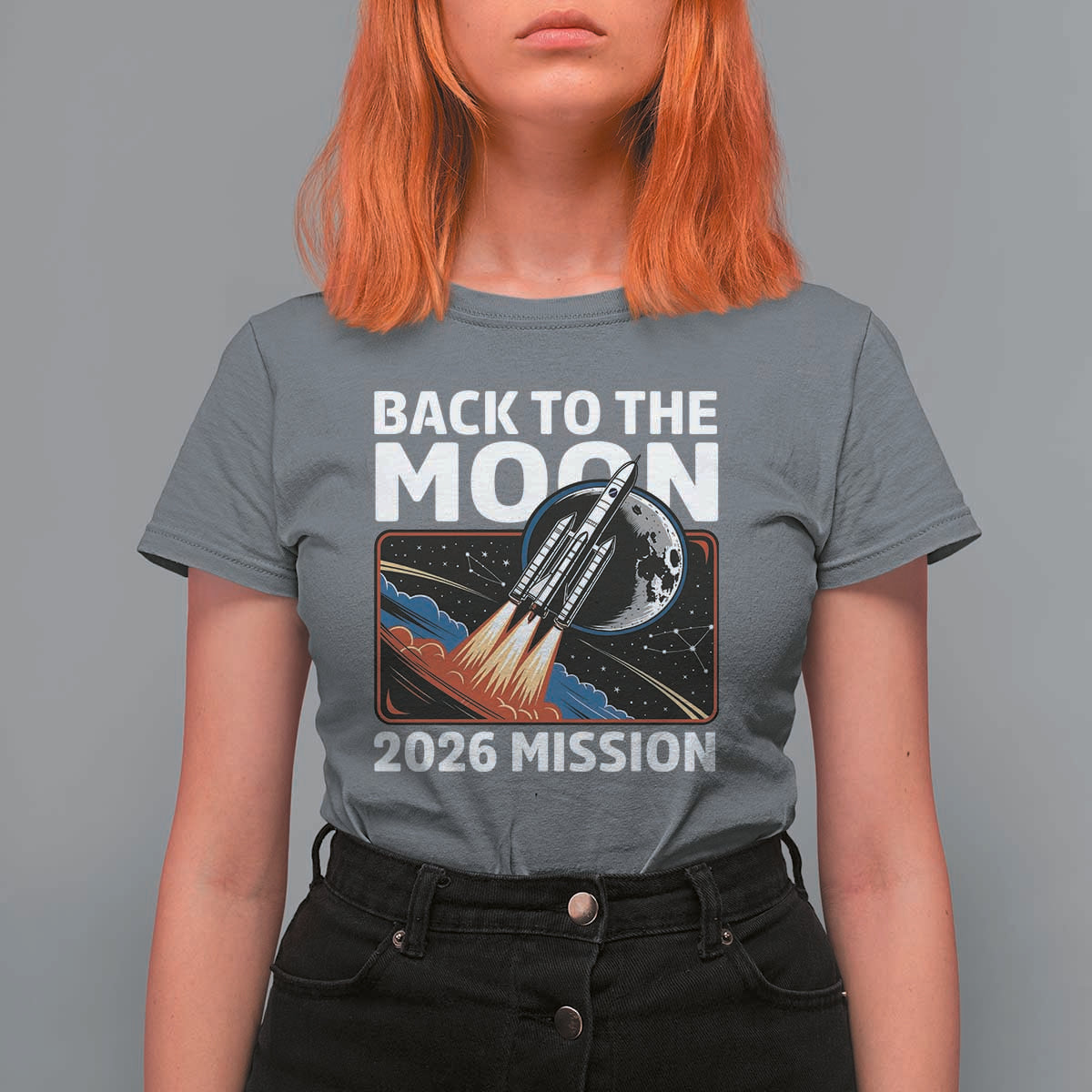 Back to the Moon 2026 Mission T Shirt For Women Retro Rocket Launch Lunar Orbit Space Enthusiasts