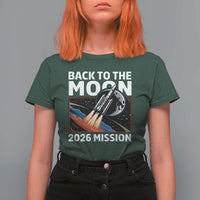 Back to the Moon 2026 Mission T Shirt For Women Retro Rocket Launch Lunar Orbit Space Enthusiasts