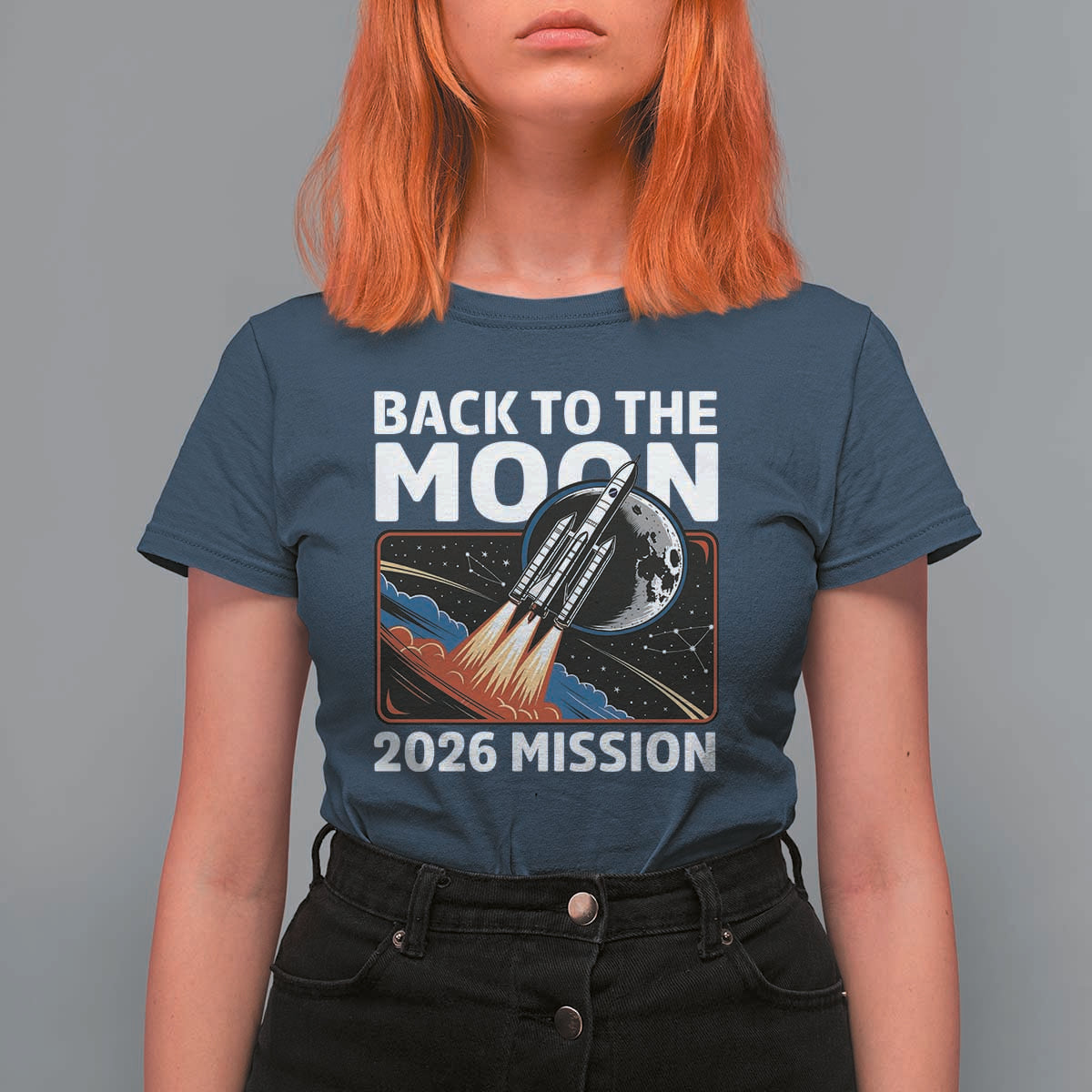 Back to the Moon 2026 Mission T Shirt For Women Retro Rocket Launch Lunar Orbit Space Enthusiasts