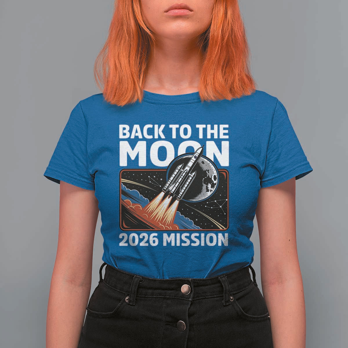Back to the Moon 2026 Mission T Shirt For Women Retro Rocket Launch Lunar Orbit Space Enthusiasts