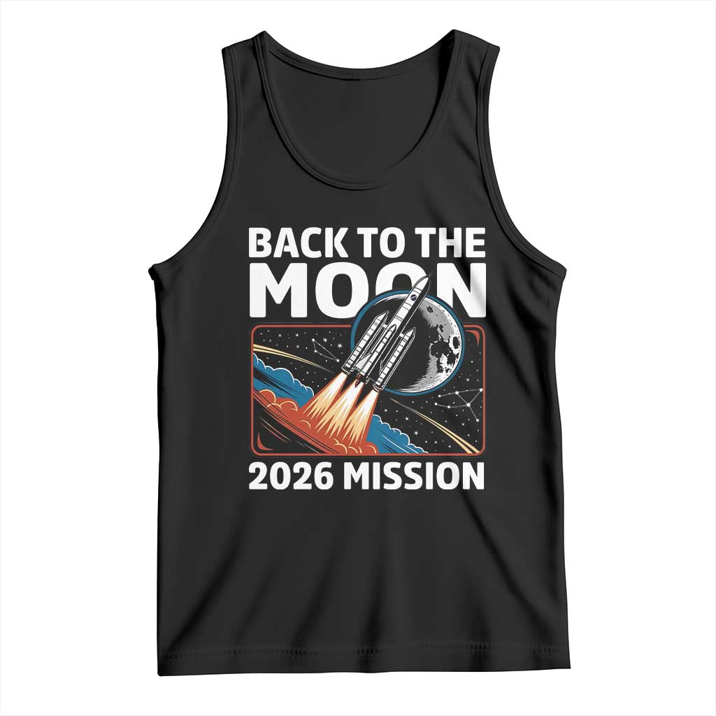 Back to the Moon 2026 Mission Tank Top Retro Rocket Launch Lunar Orbit Space Enthusiasts