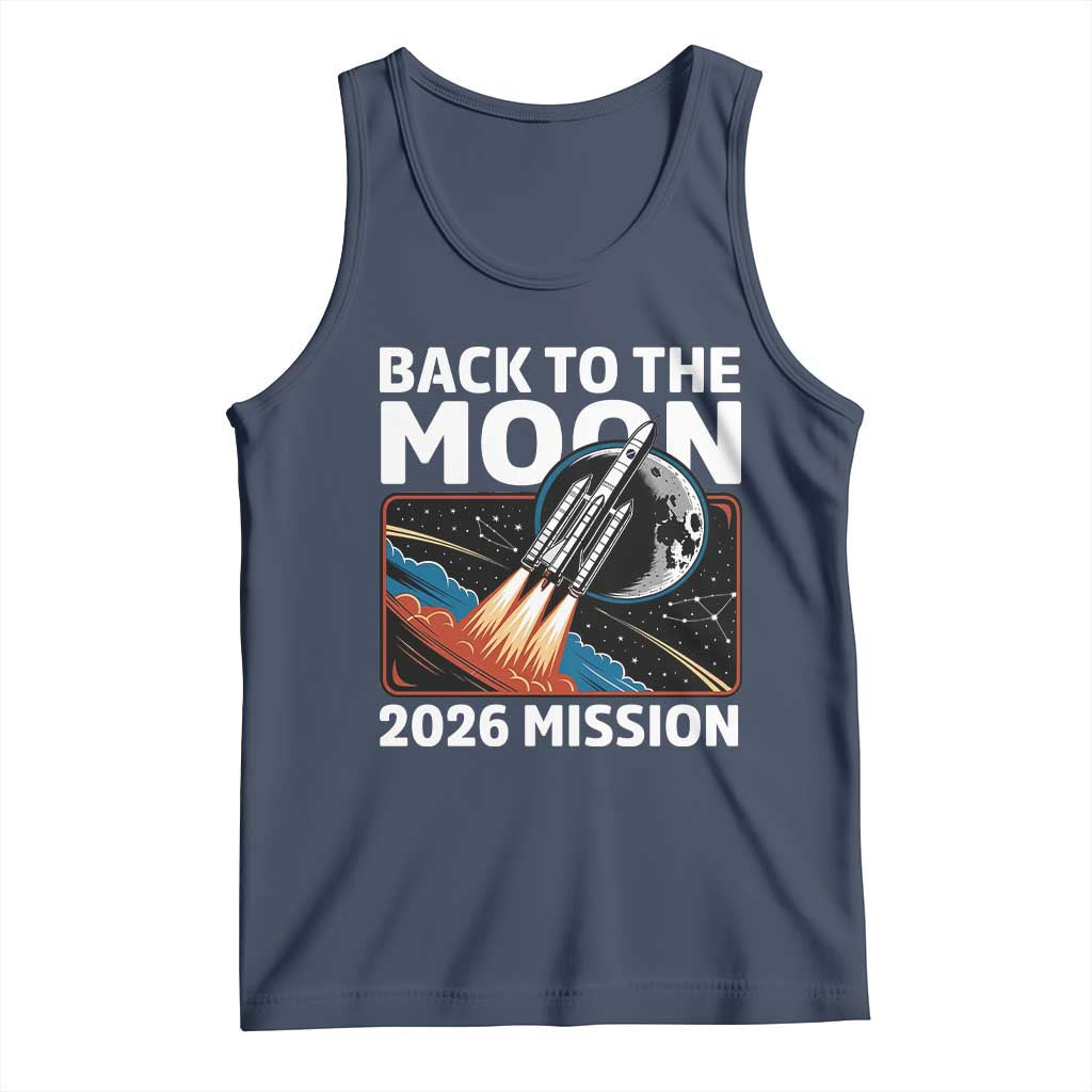 Back to the Moon 2026 Mission Tank Top Retro Rocket Launch Lunar Orbit Space Enthusiasts