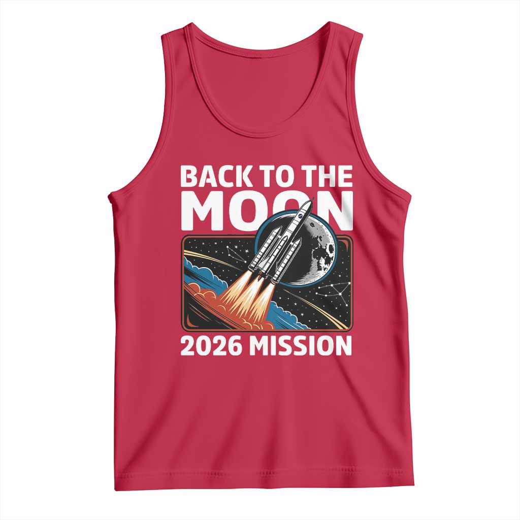 Back to the Moon 2026 Mission Tank Top Retro Rocket Launch Lunar Orbit Space Enthusiasts