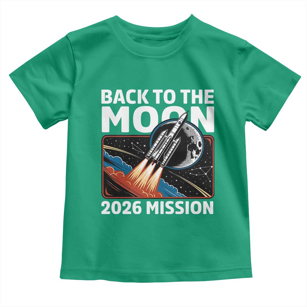 Back to the Moon 2026 Mission Toddler T Shirt Retro Rocket Launch Lunar Orbit Space Enthusiasts