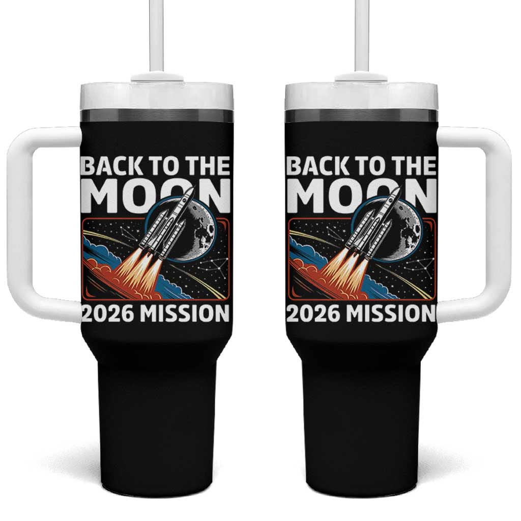 Back to the Moon 2026 Mission Tumbler With Handle Retro Rocket Launch Lunar Orbit Space Enthusiasts