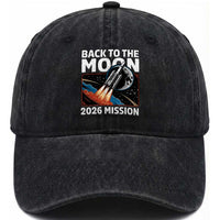 Back to the Moon 2026 Mission Washed Cotton Baseball Cap Retro Rocket Launch Lunar Orbit Space Enthusiasts
