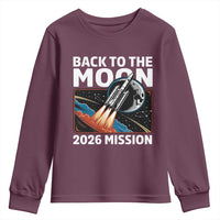 Back to the Moon 2026 Mission Youth Sweatshirt Retro Rocket Launch Lunar Orbit Space Enthusiasts