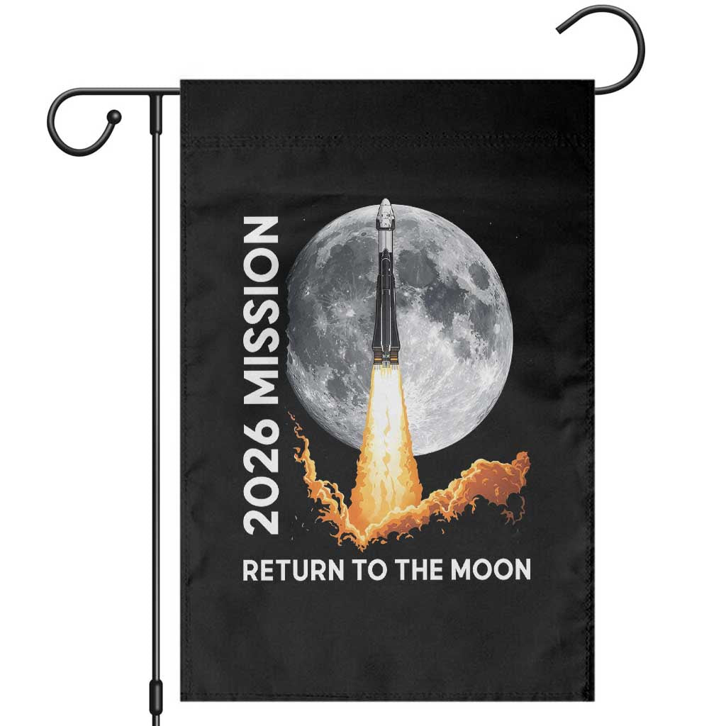2026 Return to the Moon Mission Garden Flag Realistic Rocket Launch Lunar Graphic Space Exploration