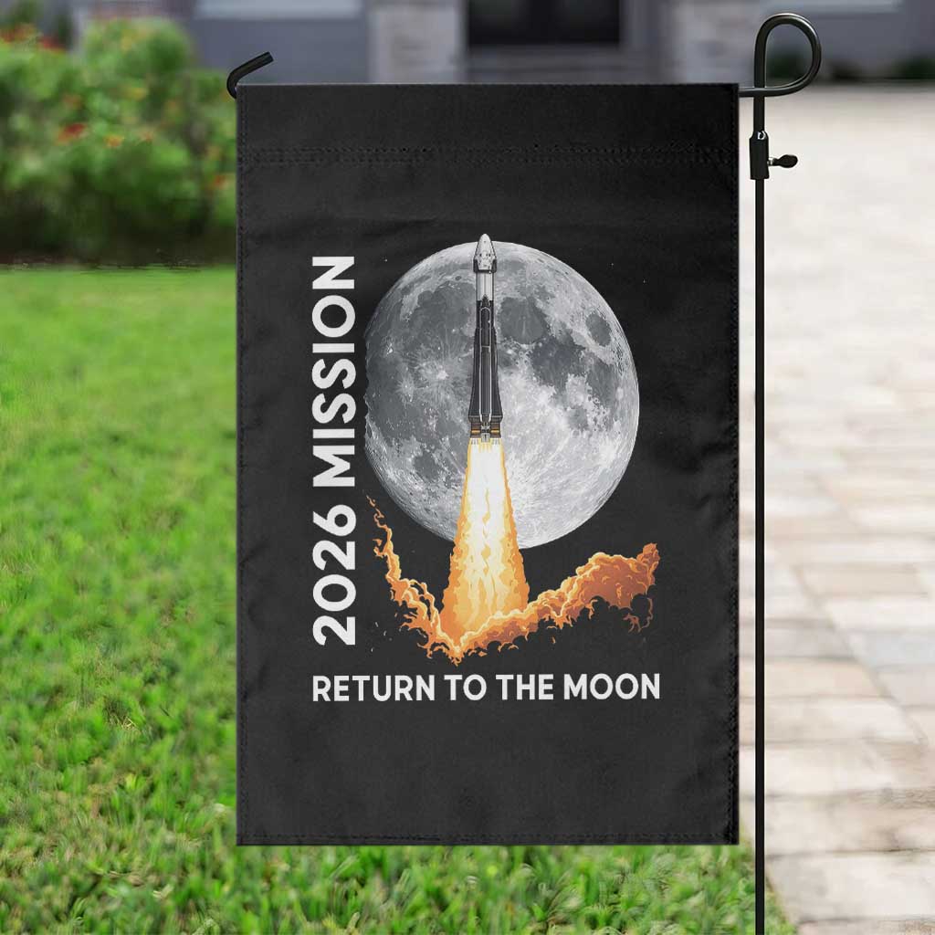 2026 Return to the Moon Mission Garden Flag Realistic Rocket Launch Lunar Graphic Space Exploration
