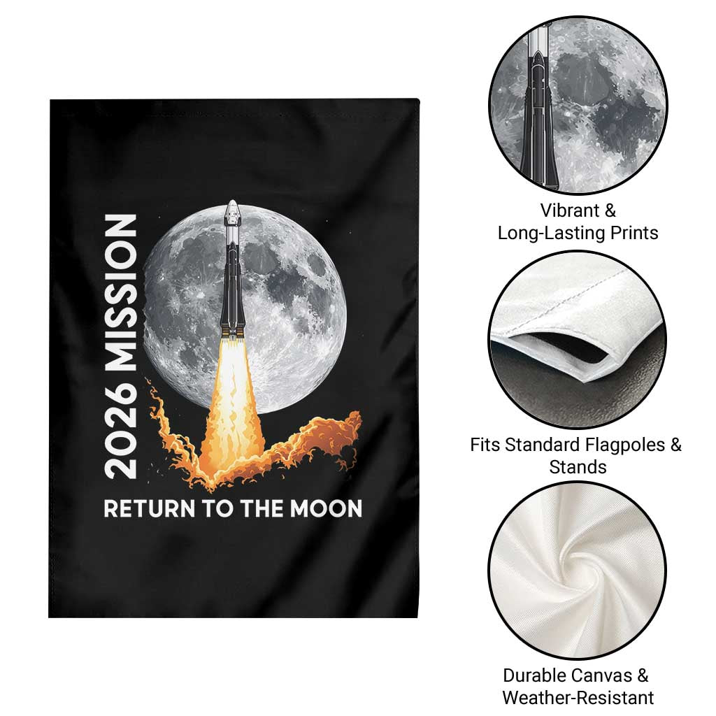 2026 Return to the Moon Mission Garden Flag Realistic Rocket Launch Lunar Graphic Space Exploration