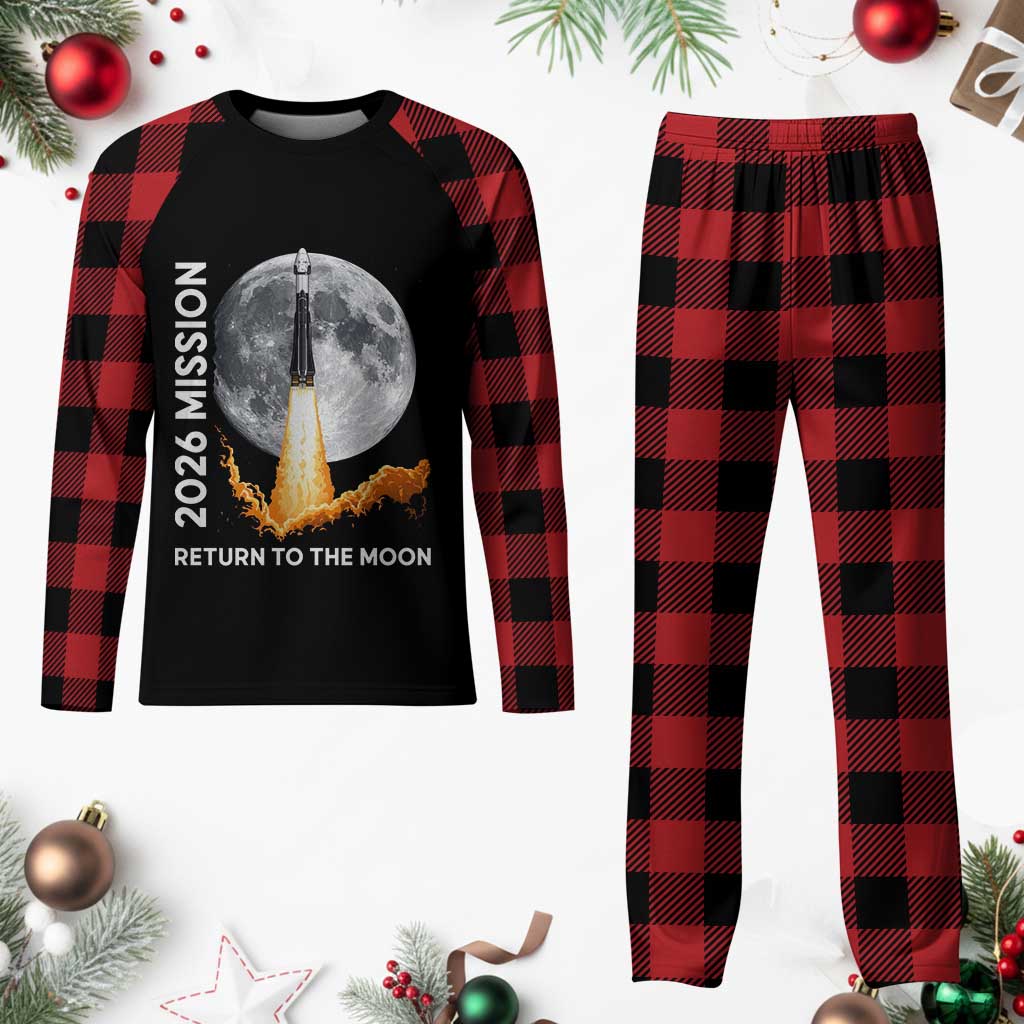 2026 Return to the Moon Mission Plaid Pajama Set Realistic Rocket Launch Lunar Graphic Space Exploration