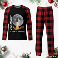 2026 Return to the Moon Mission Plaid Pajama Set Realistic Rocket Launch Lunar Graphic Space Exploration