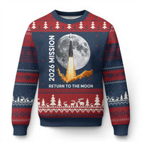 2026 Return to the Moon Mission Ugly Christmas Sweater Realistic Rocket Launch Lunar Graphic Space Exploration