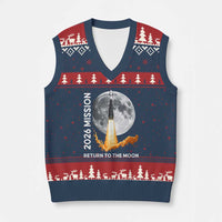 2026 Return to the Moon Mission V-Neck Knit Sweater Vest Realistic Rocket Launch Lunar Graphic Space Exploration