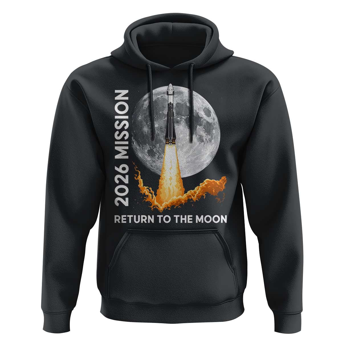2026 Return to the Moon Mission Hoodie Realistic Rocket Launch Lunar Graphic Space Exploration