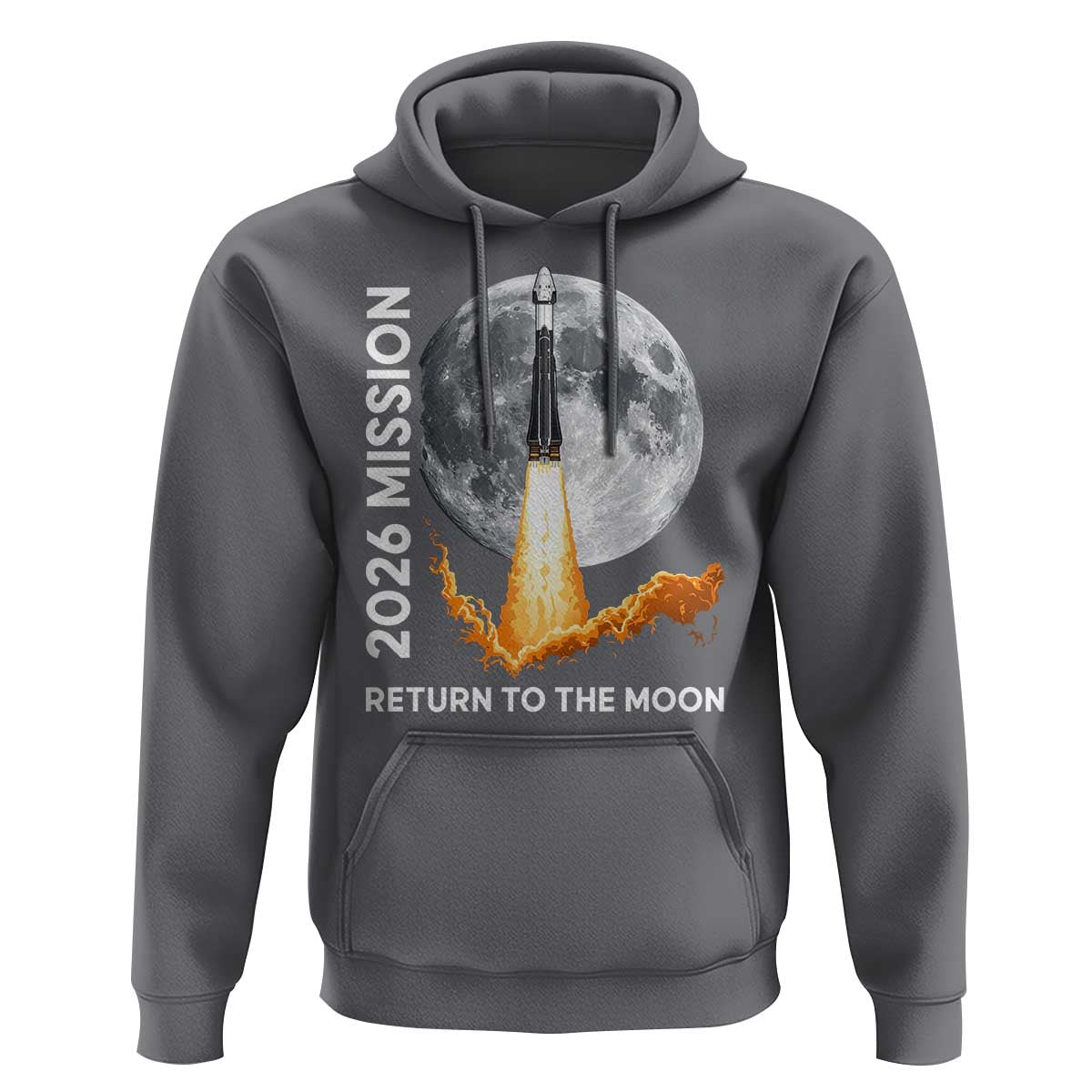 2026 Return to the Moon Mission Hoodie Realistic Rocket Launch Lunar Graphic Space Exploration