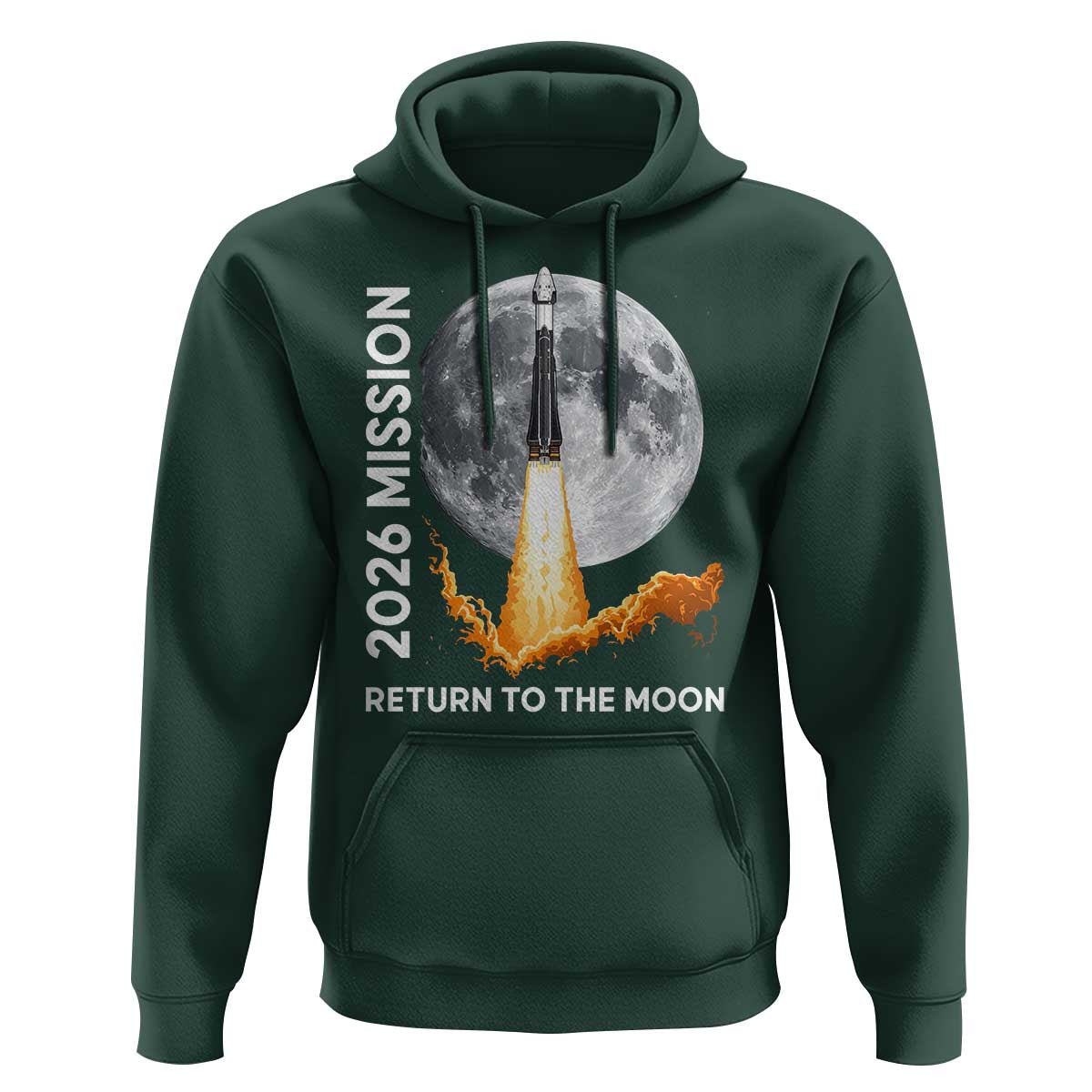 2026 Return to the Moon Mission Hoodie Realistic Rocket Launch Lunar Graphic Space Exploration