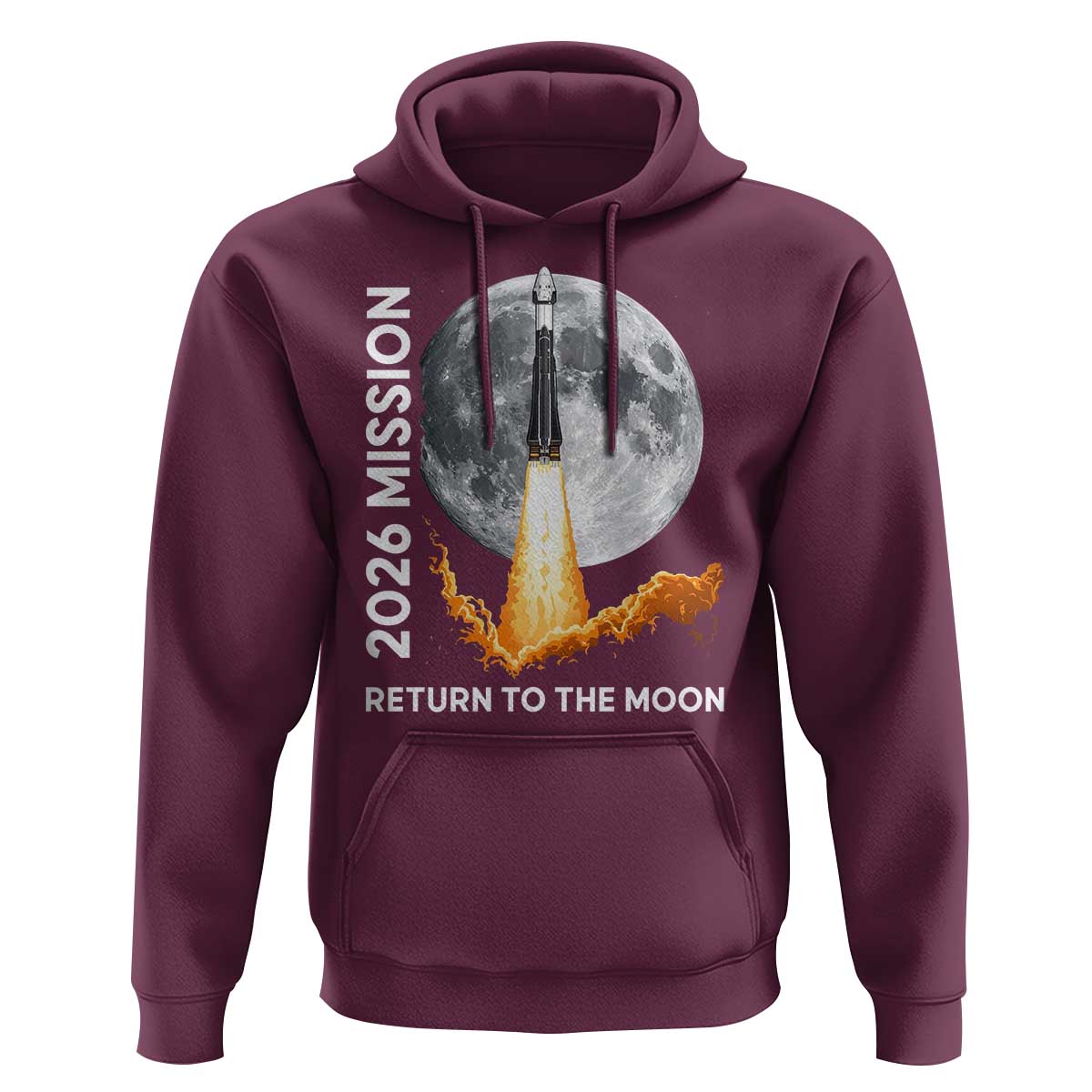2026 Return to the Moon Mission Hoodie Realistic Rocket Launch Lunar Graphic Space Exploration