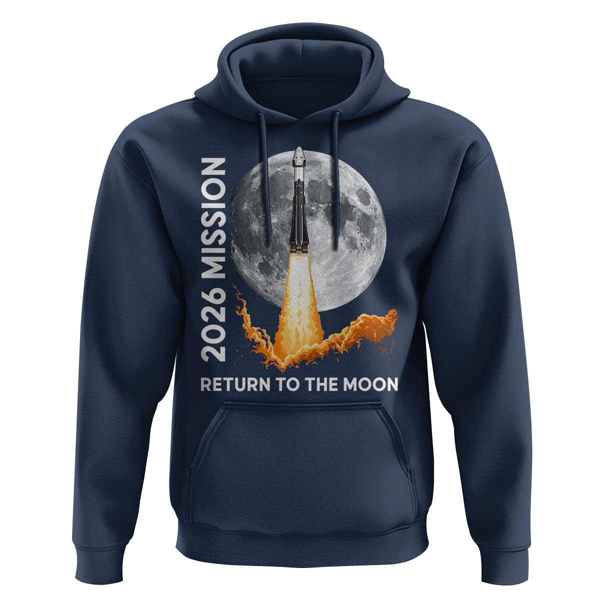 2026 Return to the Moon Mission Hoodie Realistic Rocket Launch Lunar Graphic Space Exploration