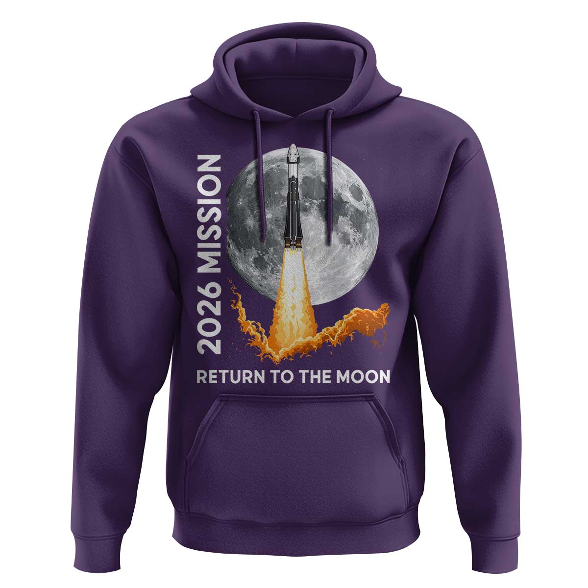 2026 Return to the Moon Mission Hoodie Realistic Rocket Launch Lunar Graphic Space Exploration