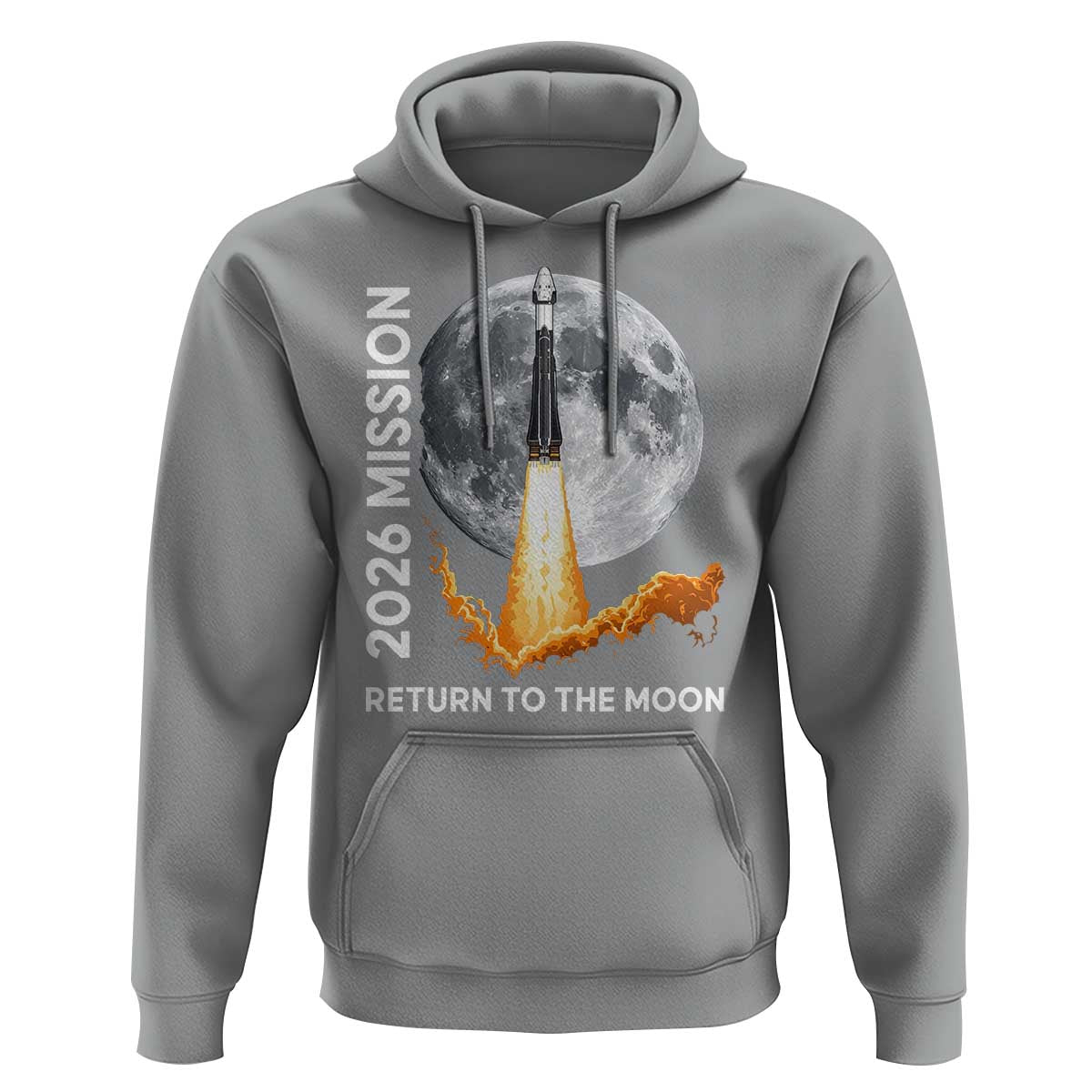 2026 Return to the Moon Mission Hoodie Realistic Rocket Launch Lunar Graphic Space Exploration