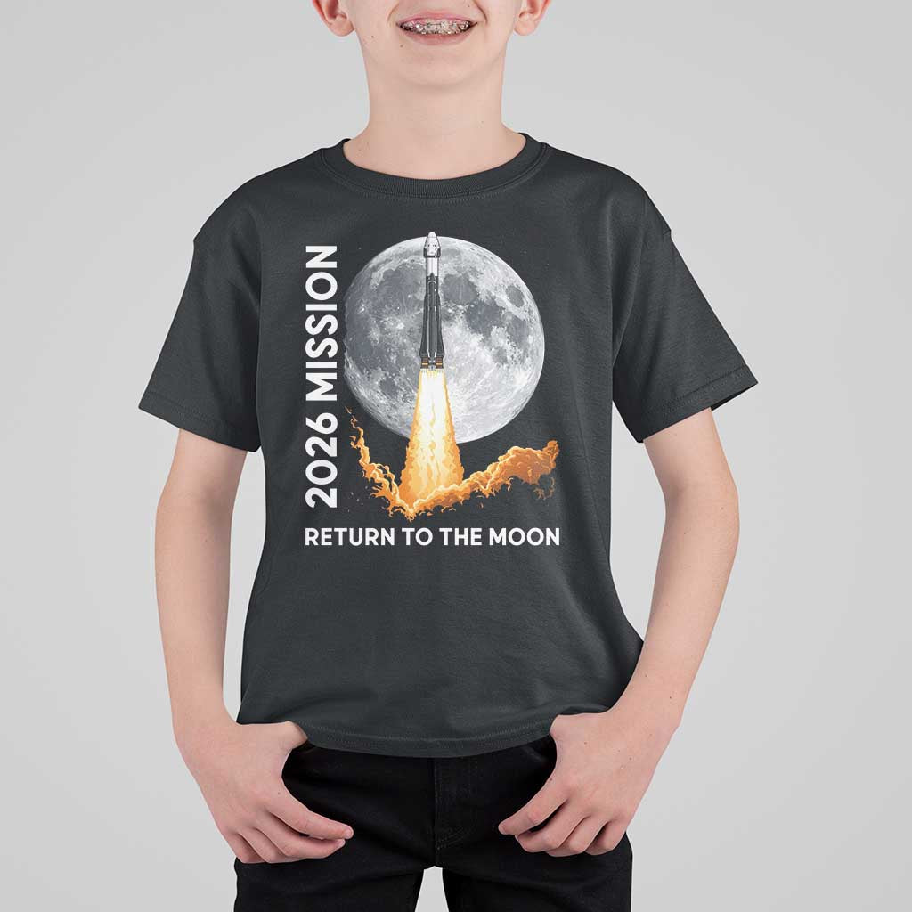 2026 Return to the Moon Mission T Shirt For Kid Realistic Rocket Launch Lunar Graphic Space Exploration