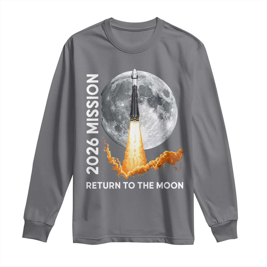 2026 Return to the Moon Mission Long Sleeve Shirt Realistic Rocket Launch Lunar Graphic Space Exploration