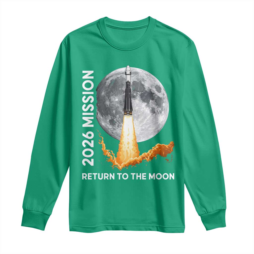 2026 Return to the Moon Mission Long Sleeve Shirt Realistic Rocket Launch Lunar Graphic Space Exploration