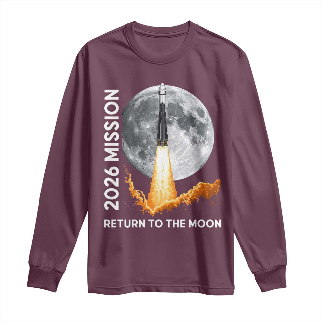 2026 Return to the Moon Mission Long Sleeve Shirt Realistic Rocket Launch Lunar Graphic Space Exploration