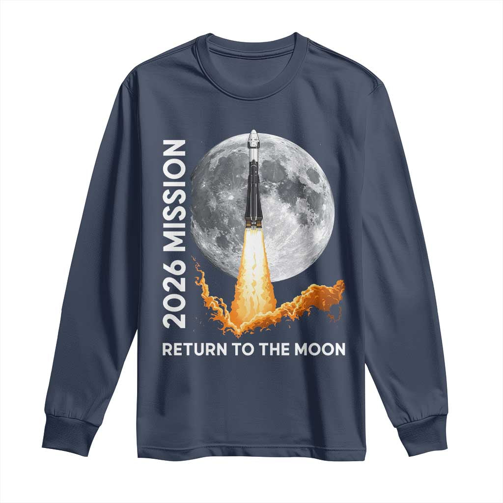 2026 Return to the Moon Mission Long Sleeve Shirt Realistic Rocket Launch Lunar Graphic Space Exploration