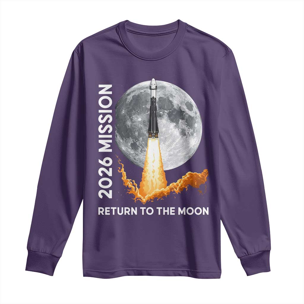 2026 Return to the Moon Mission Long Sleeve Shirt Realistic Rocket Launch Lunar Graphic Space Exploration