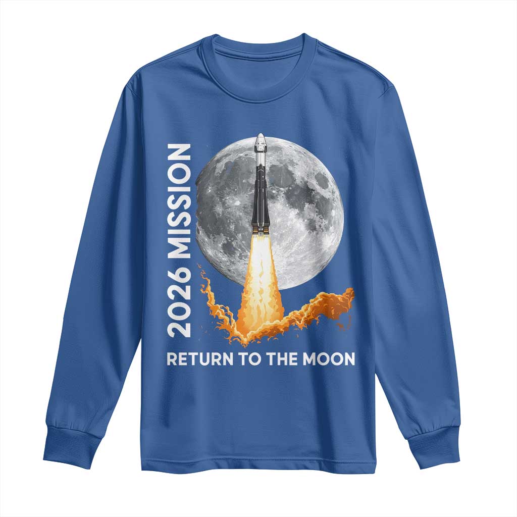 2026 Return to the Moon Mission Long Sleeve Shirt Realistic Rocket Launch Lunar Graphic Space Exploration