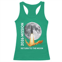 2026 Return to the Moon Mission Racerback Tank Top Realistic Rocket Launch Lunar Graphic Space Exploration