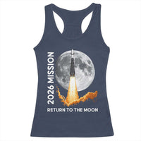 2026 Return to the Moon Mission Racerback Tank Top Realistic Rocket Launch Lunar Graphic Space Exploration