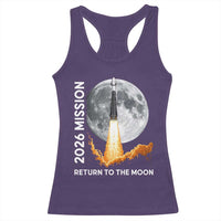 2026 Return to the Moon Mission Racerback Tank Top Realistic Rocket Launch Lunar Graphic Space Exploration