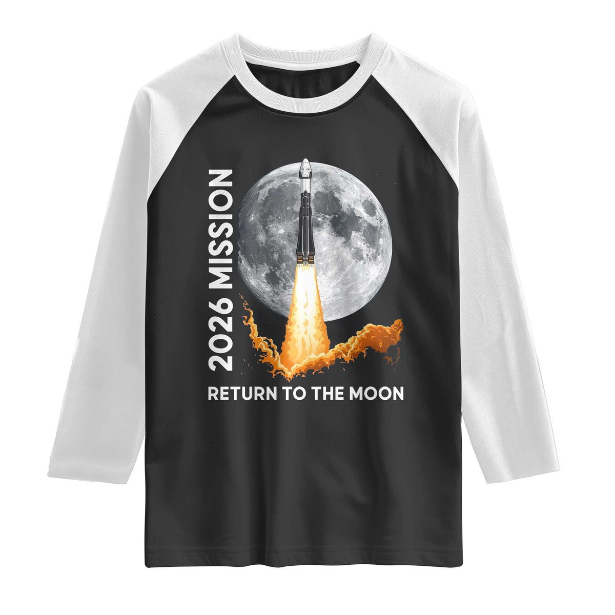 2026 Return to the Moon Mission Raglan Shirt Realistic Rocket Launch Lunar Graphic Space Exploration