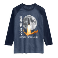 2026 Return to the Moon Mission Raglan Shirt Realistic Rocket Launch Lunar Graphic Space Exploration