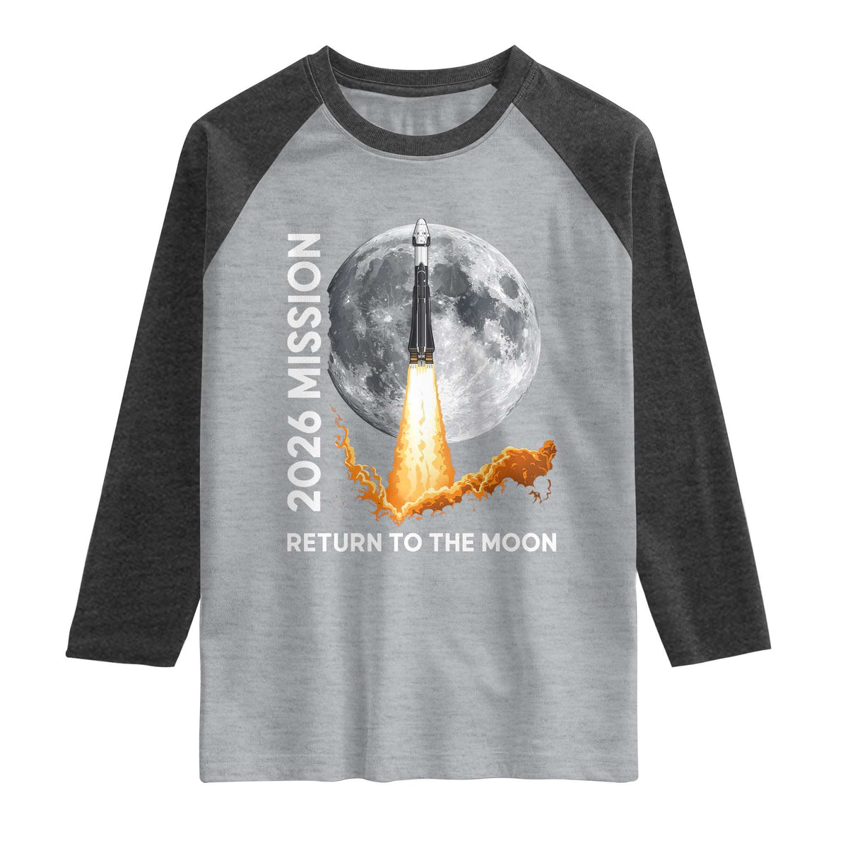 2026 Return to the Moon Mission Raglan Shirt Realistic Rocket Launch Lunar Graphic Space Exploration