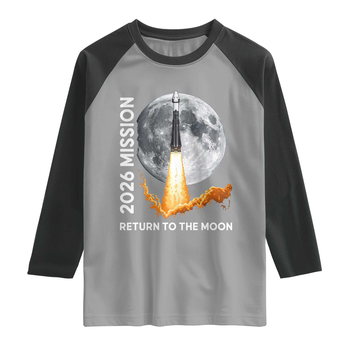 2026 Return to the Moon Mission Raglan Shirt Realistic Rocket Launch Lunar Graphic Space Exploration