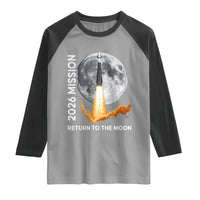 2026 Return to the Moon Mission Raglan Shirt Realistic Rocket Launch Lunar Graphic Space Exploration