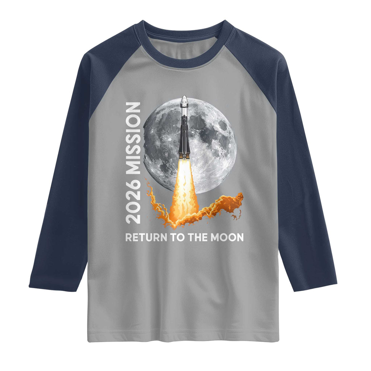 2026 Return to the Moon Mission Raglan Shirt Realistic Rocket Launch Lunar Graphic Space Exploration