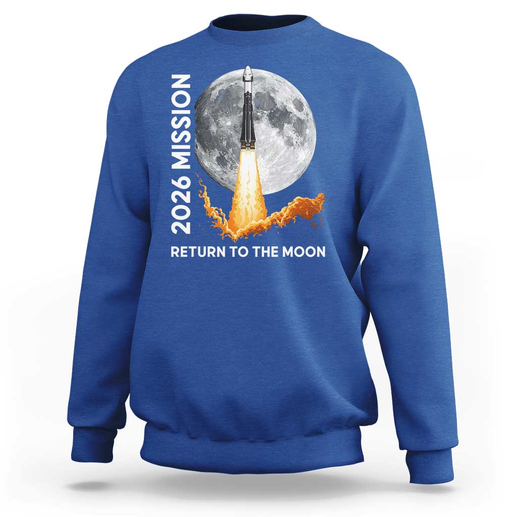 2026 Return to the Moon Mission Sweatshirt Realistic Rocket Launch Lunar Graphic Space Exploration
