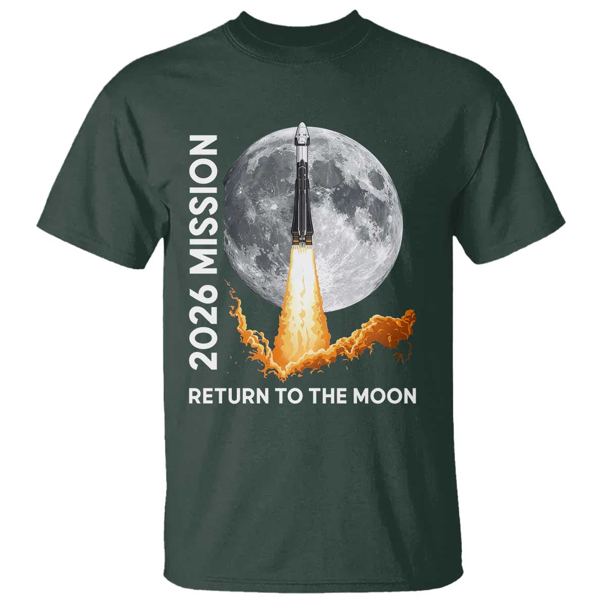 2026 Return to the Moon Mission T Shirt Realistic Rocket Launch Lunar Graphic Space Exploration