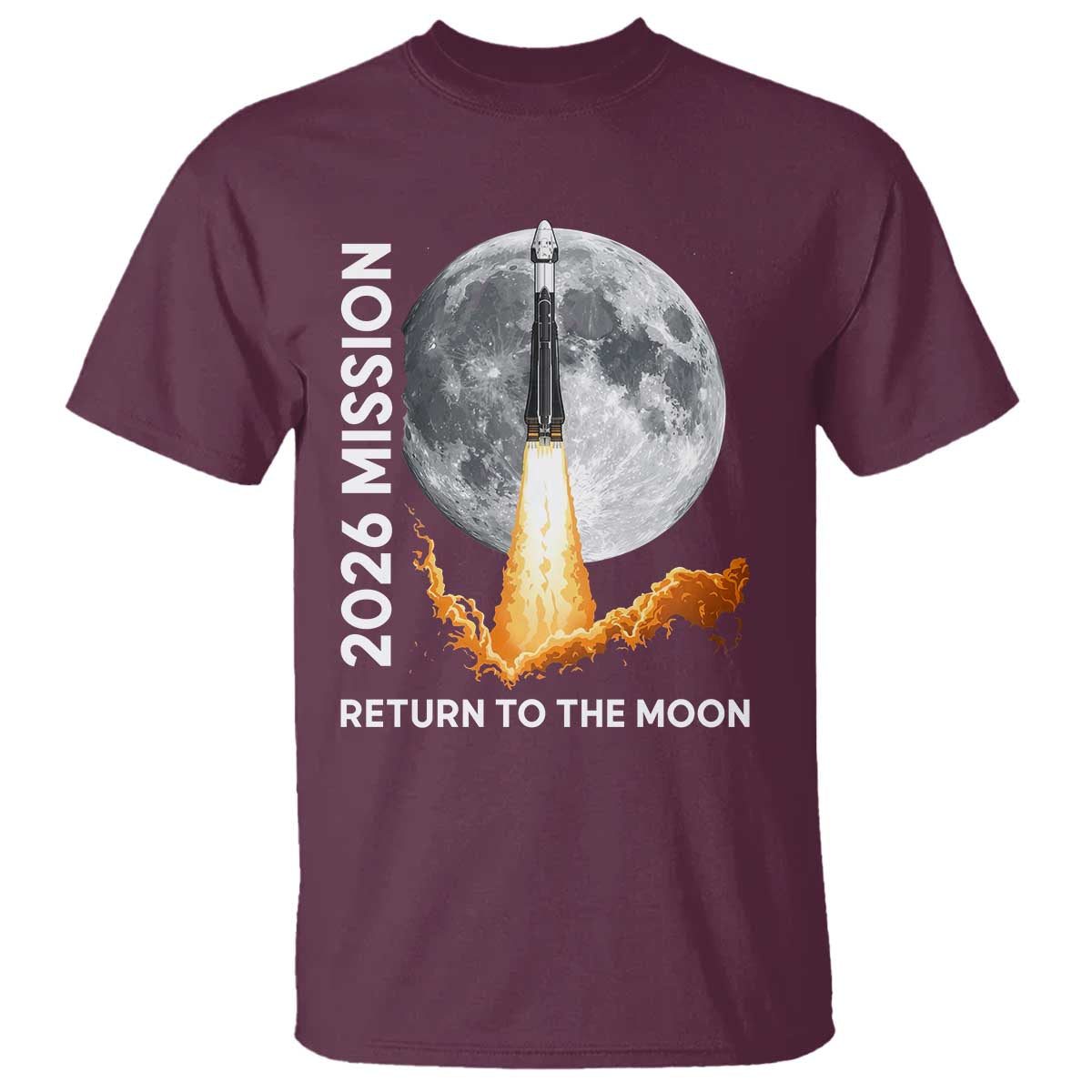 2026 Return to the Moon Mission T Shirt Realistic Rocket Launch Lunar Graphic Space Exploration
