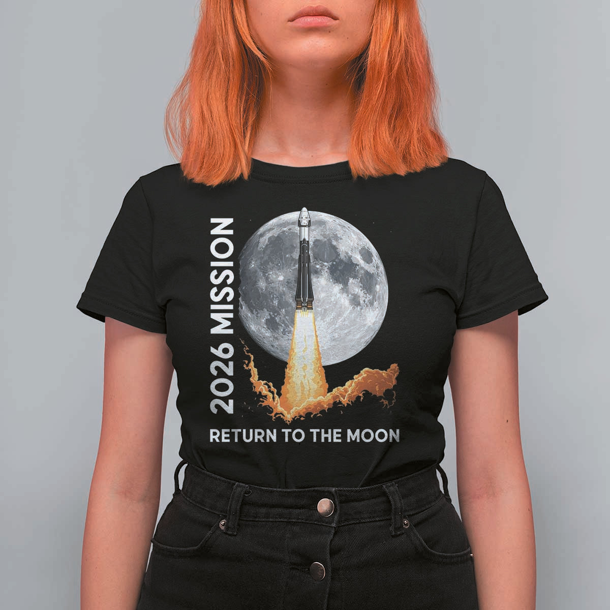 2026 Return to the Moon Mission T Shirt For Women Realistic Rocket Launch Lunar Graphic Space Exploration