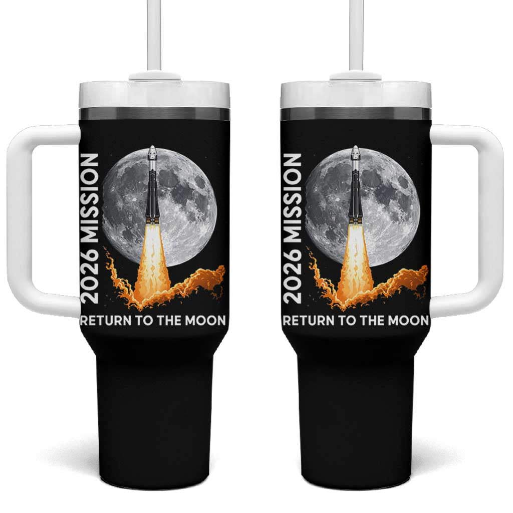 2026 Return to the Moon Mission Tumbler With Handle Realistic Rocket Launch Lunar Graphic Space Exploration