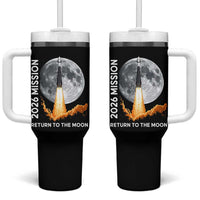 2026 Return to the Moon Mission Tumbler With Handle Realistic Rocket Launch Lunar Graphic Space Exploration