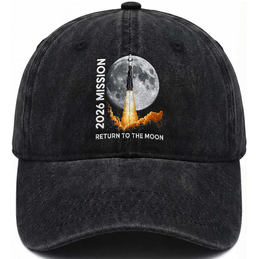 2026 Return to the Moon Mission Washed Cotton Baseball Cap Realistic Rocket Launch Lunar Graphic Space Exploration