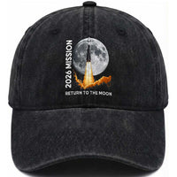 2026 Return to the Moon Mission Washed Cotton Baseball Cap Realistic Rocket Launch Lunar Graphic Space Exploration