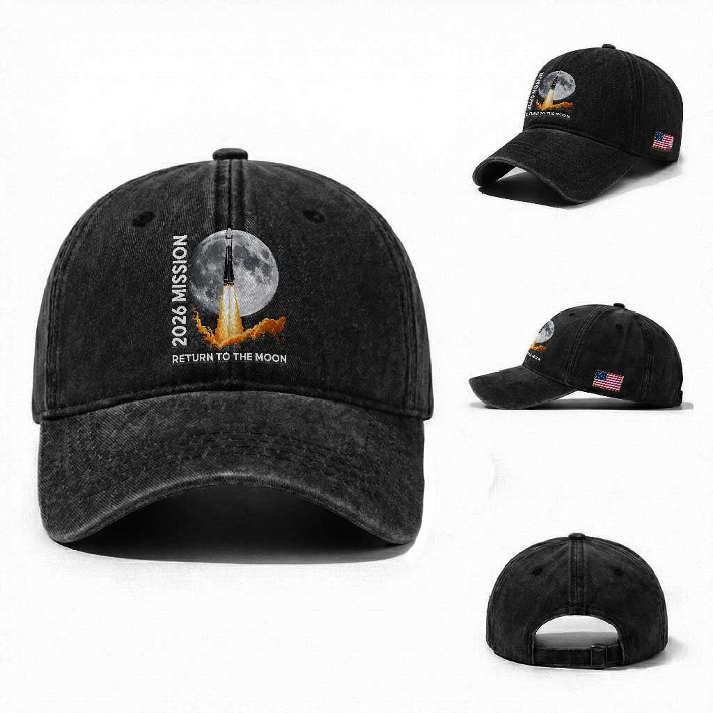 2026 Return to the Moon Mission Washed Cotton Baseball Cap Realistic Rocket Launch Lunar Graphic Space Exploration